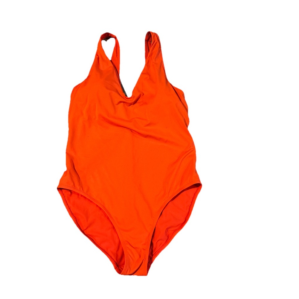 Athleta One Piece Swimsuit Size Medium Orange V Neckline